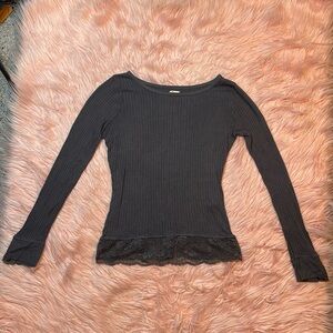 Hollister Gray Long Sleeve Fitted‎ Lace Y2K Shirt Size Large